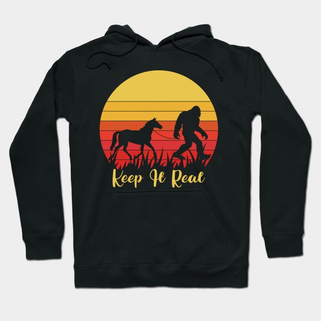 Keep It Real, Funny Bigfoot Sasquatch Retro Sunset, Horse Hoodie by ThatVibe